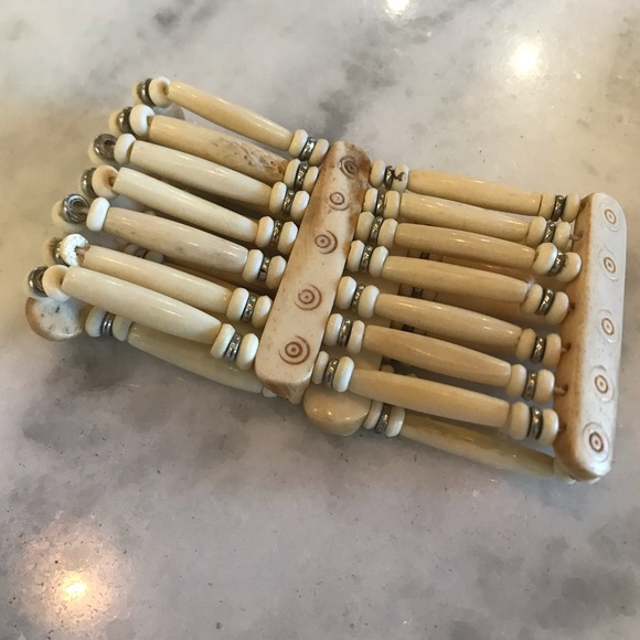 Vintage Jewelry - Vintage Bone Bead Tribal Cuff Bracelet